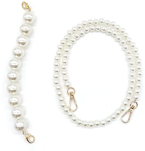 HAOBIN Perle Griff Kette Taschenkette Perle Korn Kettenriemen Taschenhenkel Kette Tasche Griff Ersatz TascheKette Dekoration Kette Schultergurtkette Ersatz Damentaschenkette (Weiß, 25 cm+80 cm)