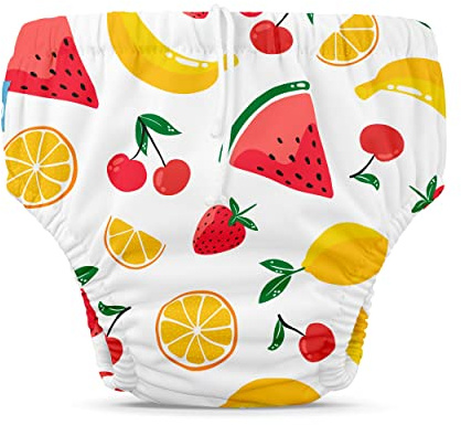 Charlie Banana Reusable Swim Diaper, Washable, Adjustable Drawstring for Baby Girls Boys, Soft and Snug Waterproof Fit to Prevent Leaks - Banana Fiesta, Size L (22-34 lbs.)