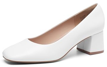 DREAM PAIRS Zapatos de Bajo Tacón Cómodos Mujer Zapatos de Salón Zapatos de Vestir Punta Cuarada con Tacón Ancho Blanco SDPU2426W-E Talla 40 (EUR)