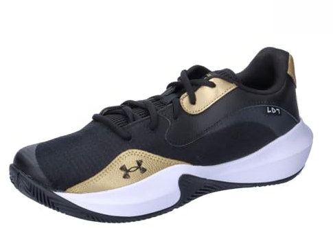 Under Armour Unisex UA Lockdown 7 låga, lågskurna basketskor, unisex träningsskor för kvinnor och män, sneakers med EVA-mellansula, 7 UK, Svart metallisk guld svart, 41 EU