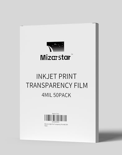 Mizarstar Transparenzfolie für Tintenstrahldrucker, Overhead-Projektorenfolie, Buchstabengröße, Acetat-Blätter zum Basteln, 21,6 x 27,9 cm, 50 Stück
