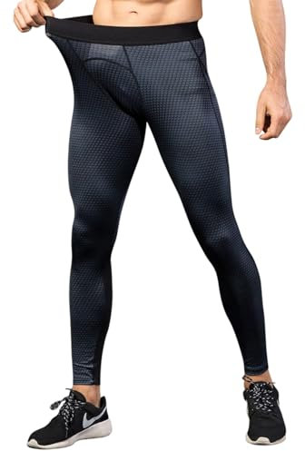 Wayonge Kompressionshosen für Herren, Laufhose, Workout-Leggings, sportlich, kühl, trocken, Yoga, Fitnessstudio, Kleidung (YE-4010-Black net,M)
