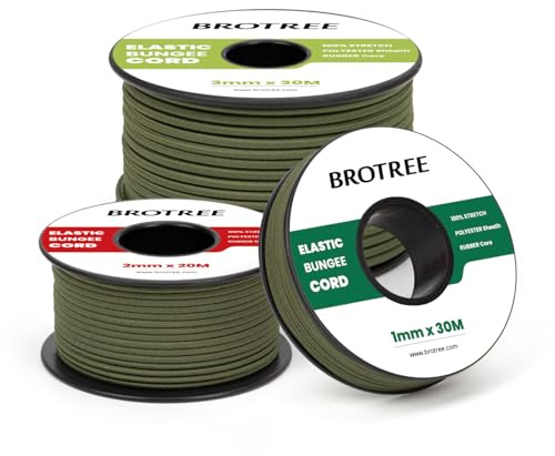 Brotree Elastiskt Snöre Elastisk Sladd 3mm x 20m Elastisk Tråd Gummisnöre för DIY, Hantverk, Sömnad, Pärlor, Smyckestillverkning, Halsband, Armband, Tältstänger, Ryggsäck - Armégrön