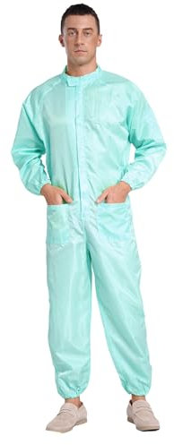 Yruioon Unisex arbetsoverall herr antistatisk overall skyddsoverall med dragkedja fickor helkroppsdräkt industri hantverkare arbetskläder, Ljusgrön, 5XL