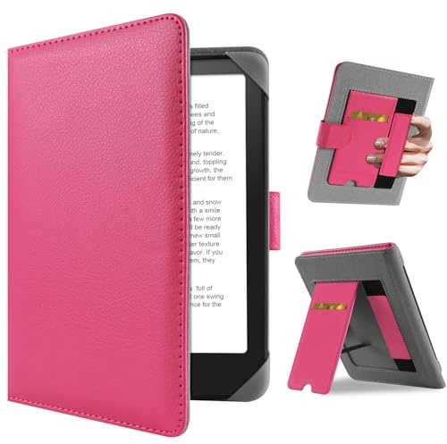 HoYiXi Universellt fodral för 6,8 tum Kindle eReader kompatibilitet Pocketbook/Tolino/Sony/Kobo Clara HD/Kobo Clara 2E/Paperwhite 6,8 tum 7 tum fodral med stativfunktion skyddsfodral, rosa