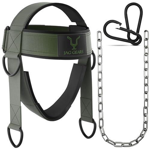 JAG GEARS Neck Trainer - Imbracatura per collo in neoprene imbottito da 7 mm, catena acciaio regolabile da 110 cm, allenamento del collo