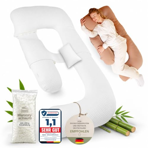 Ellphie Cuscino per chi dorme sul fianco, XL, per gravidanza, allattamento, imbottitura in memory foam, fodera in 100% cotone, cuscino per la conservazione, rivestimento in viscosa, colore marrone