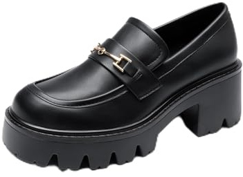 Mocasín Mujer, Moda Loafer Casual,Size 37,Negro-PU,DWUMLS2534