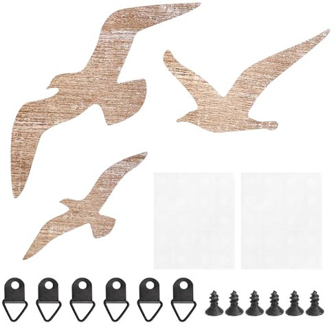 APOMOONS 3PCS Diferentes Formas de Gaviota de Madera Decoración de La Pared, Gaviota de Madera Decoración de La Pared, para Del Baño, Náuticas, de Sala de Estar, Dormitorio Decoraciones