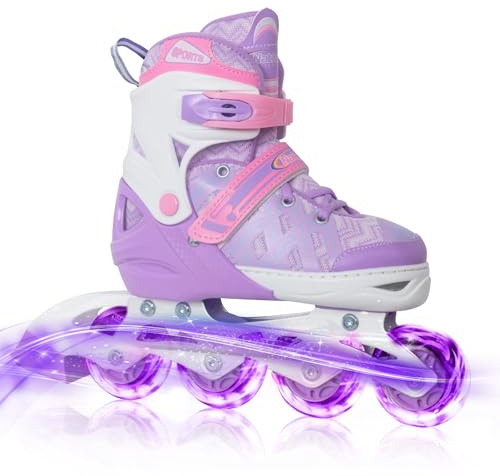 Nattork Adjustable Inline Skates for Youth Big Girls - with Light up Wheels - Purple Blade Roller Skating for Beginners Size 5 6 7 8 Ages 11 12 13