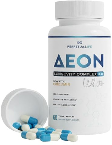 PERPETUA.LIFE AEON Longevity Complex White, Supplement with Curcumin, NMN (Nicotinamide Mononucleotide), AKG, Glycine & Taurine, Supports Healthy Aging, Energy & Immune System, Vegan, 60 Capsules