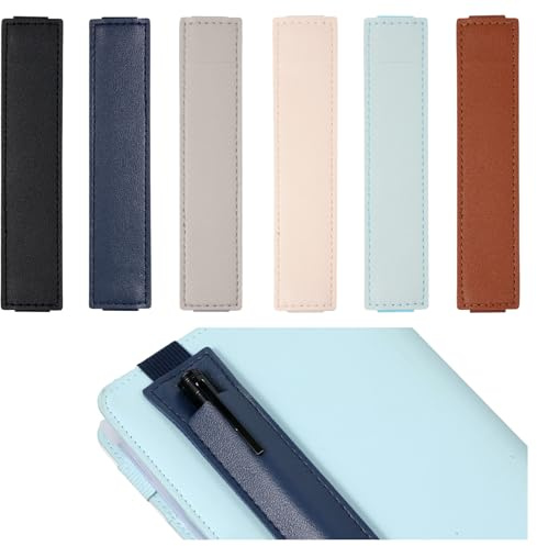 Tweruna 6 PCS Leather Pen Holder for Notebook, Colorful Elastic Pen Sleeve, Adjustable Pens Holder Sleeve for Notebook, Planners, Binders, Books and School Office Supplies, 6 Colors