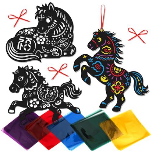 JSRQT Fogli Cellophane Trasparente Anno del Cavallo, 3 Pezzi Fogli di Pellicola Trasparente Colorata, Acetato Trasparenti Colorati, DIY Artigianato Decorazioni, Capodanno Cinese Chinese New Year