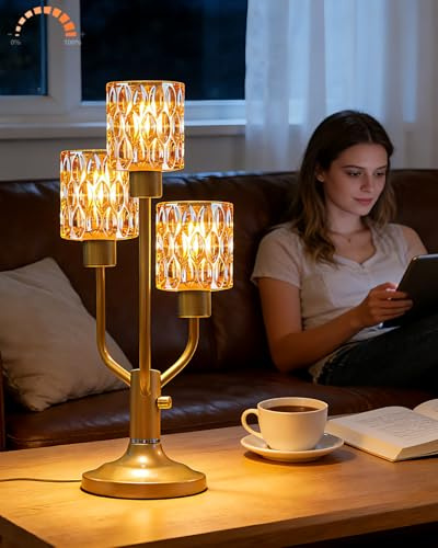 Lightdot Mid Century Modern Glass Table Lamp Dimmable 3-Light Gold Desk Lamp with Brown Glass Shade& Bulb Included 3000K Warmwhite Nightstand Lamp for Living Room Bedroom Bedside
