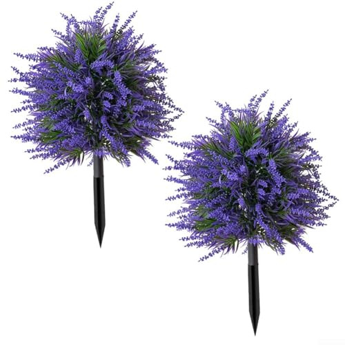 Bola topiaria artificial de lavanda, resistente a los rayos UV, plantas artificiales para exteriores con estaca de suelo, arbustos de boj falsos para decoración de jardín y patio, flores de seda en