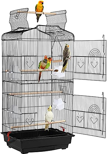 Yaheetech Cage Oiseau Volière Oiseaux Interieur Portable pour Perruche Perroquet Canari Inséparable Mandarins avec 4 Perchoirs Mangeoire 46 x 35 x 104,5cm