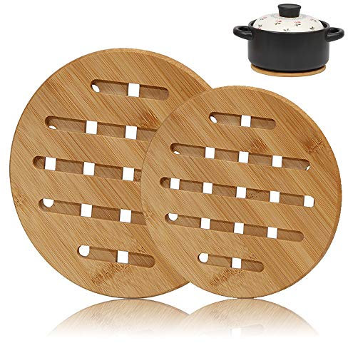 XGzhsa Topfuntersetzer, Hitzebeständige Mattenküche, 2Pcs Verschiedene Größe rutschfeste Dicke Bambus hitzebeständige Matten für Töpfe, Pfannen, Geschirr Ideal Home Küchenarbeitsplattenschutz (rund)