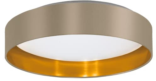 EGLO LED Deckenlampe Maserlo 2, Textil Deckenleuchte, Wohnzimmerlampe Decke aus Stoff in gold und taupe, Kunststoff in weiß, warmweiß, Ø 38 cm