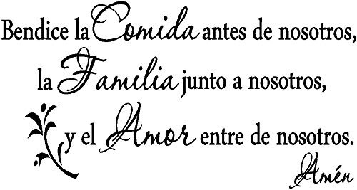 Spanish Wall Decals decorativo para pared Bendice la comida Antes de nosotros, la Familia Junto a nosotros Amen Kitchen Bless The Food 12x22.5 Inch Byyoursidedecal Matte Black