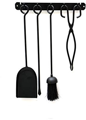 Juego de 4 Accesorios para Montaje en Pared, Accesorios Estufa de Leña, Color Negro, Incluye Soporte de Montaje en Pared, Pala, Cepillo, Póquer, Chimenea, Colgante, Práctico