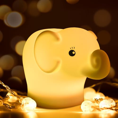 kidoo - Lámpara de Mesita de Noche, Luz Nocturna Infantil, LED de 9 Colores para Bebé, Control Remoto, Eficiencia Energética y Brillo Ajustable, Carga USB, Iluminación Infantil Nocturna (Elefante)