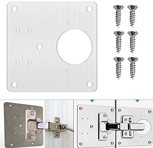 Scharnier Reparaturplatte für Schranktüren, Küchen Scharnier Reparaturset, Edelstahl Schrankscharnier Reparaturplatten, Schanierreparaturplatte für Schranktüren, 9 x 9 cm