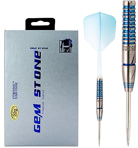 CUESOUL Blue Gem Stone 22g Punta in Acciaio 90% tungsteno Set di Freccette con uniformità Rivestito in Titanio e voli di Colore sfumato ROST