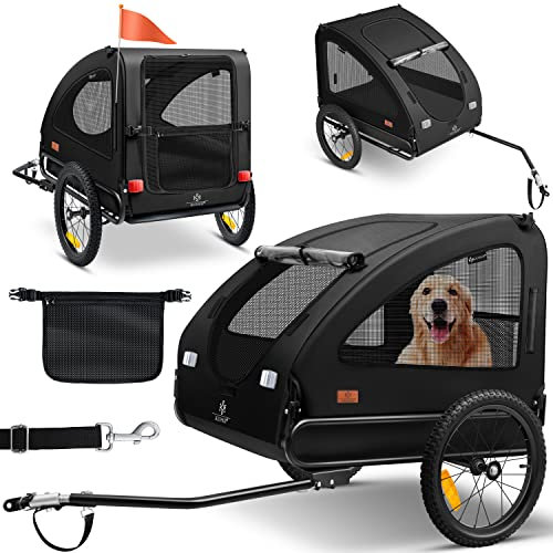 KESSER Remorque pour chien Boxer 2 en 1 - Grande remorque de vélo - Volume : env. 250 l - Avec drapeau et sac - Toile Oxford 600D pliable SmartSpace Concept - Charge maximale : 45 kg - Noir