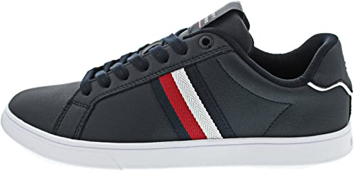 Tommy Hilfiger Baskets Homme Semelle Cuvette Corporate Leather Cup Stripes Chaussures, Bleu (Desert Sky), 40 EU