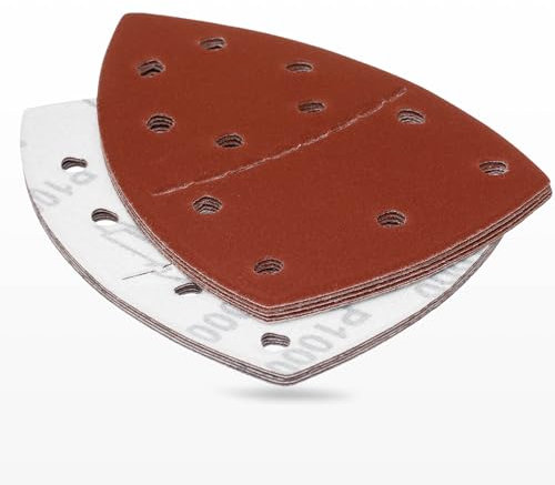 YoiYee Lot de 10 feuilles abrasives grain 1000, papier de verre triangulaire Delta, fermeture auto-agrippante, 11 trous, accessoires pour ponceuse multiple, rouge