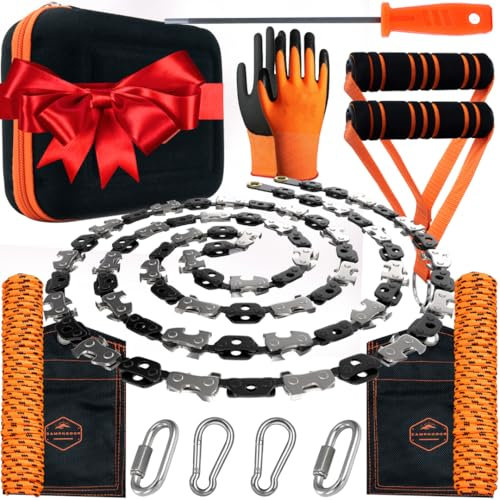 CAMPNDOOR Sierra de cuerda de extremidad alta de 53 pulgadas, sierra de cadena de cuerda 360 sin esfuerzo, cortador manual afilado de ramas de árbol, motosierra de mano con asas ergonómicas y funda de