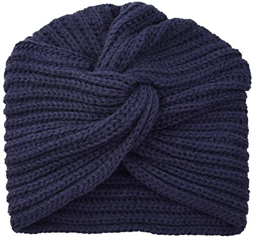 Faringoto - Couvre-chef pour chimiothérapie pour femmes, turban tricoté à nouer en turban indien, bleu marine, Taille unique
