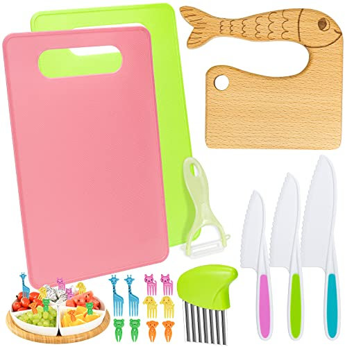 SelfTek 18-teiliges Küchenmesser-Set für Erwachsene, Professionelles Sicherheits-Kochmesserset aus lebensmittelechtem Kunststoff Geeignet für Anfänger, Küchenneulinge