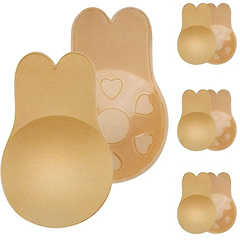 YIDOUJIN 4 Piezas Sujetador Push Up Adhesivo, Invisible Sujetador Sin Tirantes Silicona Cubierta de Pezón Reutilizable Mujer para Vestido de Noche sin Espalda