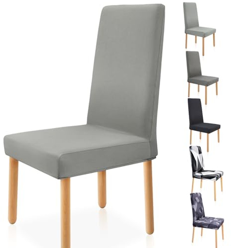 Zindoo Fundas Sillas de Comedor Pack 4 Elásticas Desmontables Lavables | Duraderas Fundas para Sillas de Comedor Sala Cocina Banquetes Oficina Hogar Restaurante (Gris Claro)