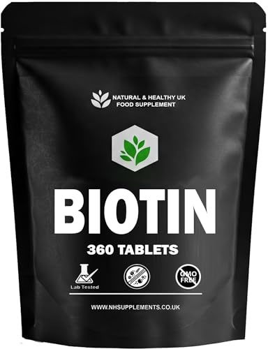 Biotin (360 Tablets) 1 Year Supply - 10,000mcg per Tablet - Vitamin B7 - Hair, Skin, and Nail Support - Easy to Swallow - Suitable for Vegans