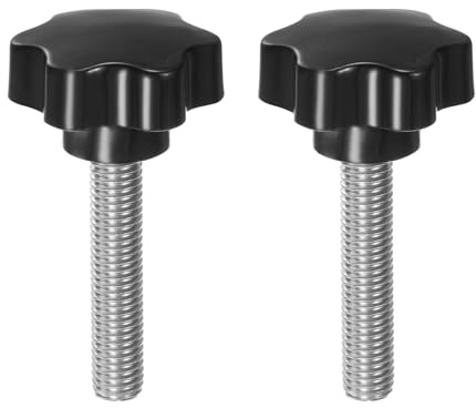 QUARKZMAN 2 Pezzi Pomelli a Stella M12 x 60mm Vite Filettata in Acciaio Inossidabile 304, 46mm Manopola Zigrinata Vite a Testa Zigrinata a 6 Stelle Plastica Impugnatura Manopola, Nero