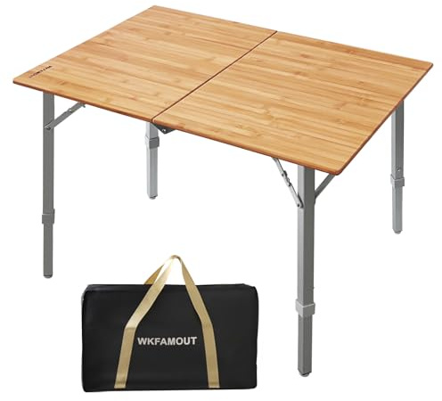 WKFAMOUT Klapptisch Campingtisch Bambus Klappbar Höhenverstellbar 80x60 cm Outdoor Gartentisch Faltbar Aluminium Beine für Camping Picknick Kochen Wandern Reisen