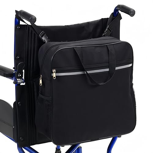 Wheelchair Bag Mobility Scooter Backpack Storage Shopping Armrest Black for Back Side Baskets Accessories Shopping Chair Zipped Easy Access Straps