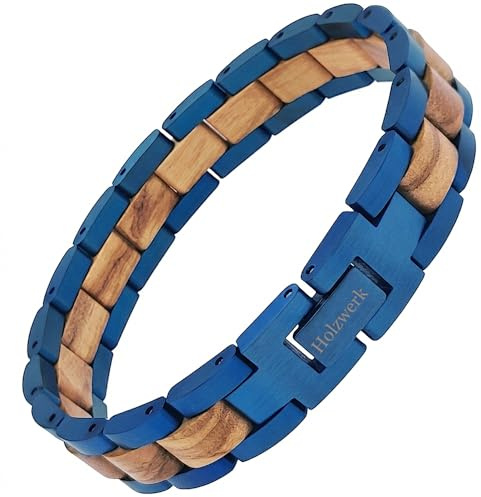 Holzwerk DIEKSEE Natur Holz Armband für Damen und Herren Holzarmband Herrenarmband Damenarmband Blau Braun Einstellbar inkl. Aufbewahrungsbox
