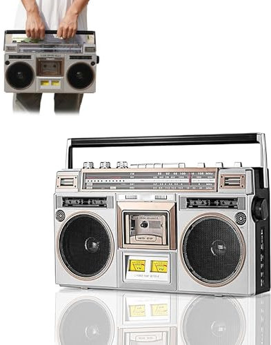 Mkasbn Klassisk 80-talsstil retro boombox CD-bandspelare, bärbar kassettspelarradio, inbyggd högtalare, retro Bluetooth-bandspelare AM/FM-radio för hemmafester och resor