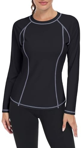 Attraco UV Shirt Damen Kurzarm Rash Guard UPF 50+ Schwimmshirt Schnell Trocknender Badeshirt Laufshirt Atmungsaktiv Yoga Tops Workout Fitness Laufen Schwarz S