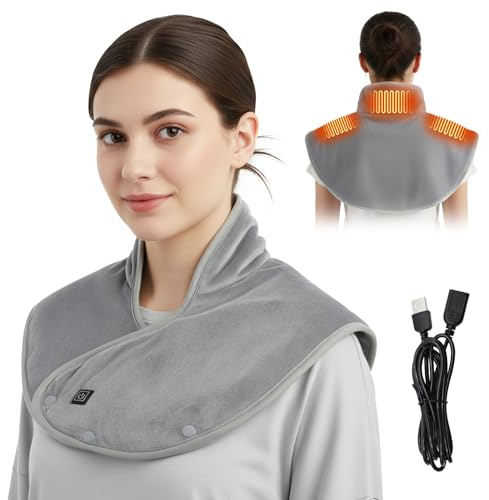 Kqpoinw Coussin Chauffant pour Soulager les Douleurs au Cou et aux Épaules, Cape chauffante électrique, Chauffe cou Cervicales Épaules Nuque avec 3 Niveaux de Chaleur, Lavable