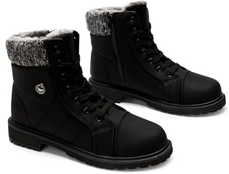 GLAMORA Botas de Nieve para Mujer, Botines de Invierno Impermeables con Forro de Pelo, Antideslizantes, Cremallera Lateral y Cordones, Suela de Goma G3008-b/b-38