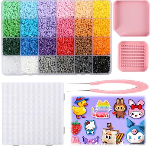 12000 PCS Set Complémentaire De Perles À Repasser 2.6mm – 24 Couleurs (500 PCS/Couleur) + Plaque Carrée Résistante À La Chaleur + Set D’Aide Pour Débutants, Pour DIY Enfant & Loisirs De Bricolage