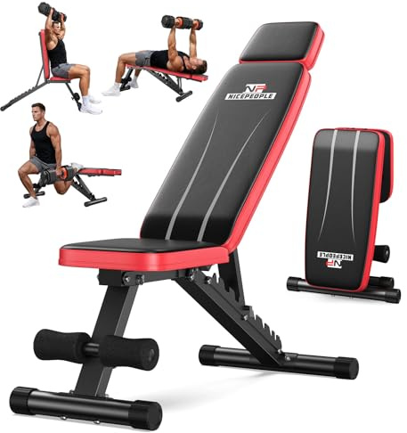 Nicepeople Adjustable Weight Bench up to 6'2, Dual-Support & ASTM-Tested Workout Bench & 10 Backrests for Chest Shoulders Arms for Home Gym, 660LBS Capacity but Compact and Foldable Strength Bench