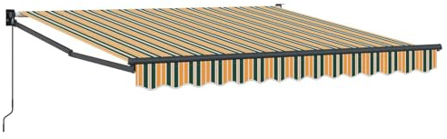 Kaorsrow Toldo con brazo articulado, verde y amarillo, 300 x 250 x 165 cm, toldo manual de poliéster para jardín, terraza y balcón - dispensador de sombra estable con manivela
