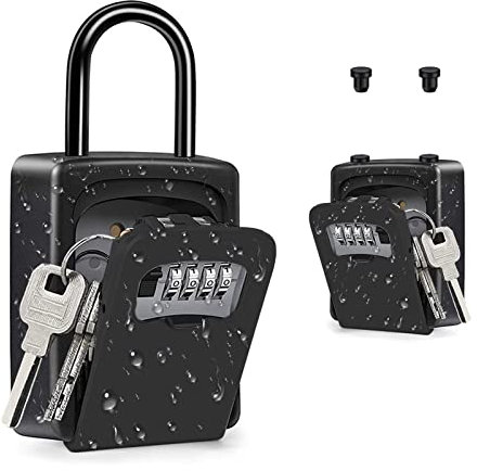 ZHEGE Portable Key Safe, Padlock Key Safe Box with Removable Shackle, Wall Mounted Combination Key Lock Box Outdoor for Home, Office, Contractors, Airbnb Rental, Up to 5 Keys (Black)