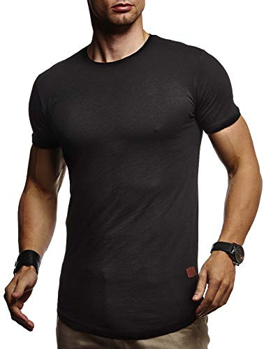 Leif Nelson Sommartröja för män, rund hals, slim fit, bomull, svartvitt, basic, kortärmad O-hals, kortärmad, LN8331, Svart, S