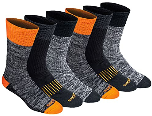 Dickies Men's Dri-Tech Original Moisture Control Crew Socks, Available in M-XXL (6, 12, 18 Pairs), Hi-Vis Orange Black (6 Pairs), X-Large
